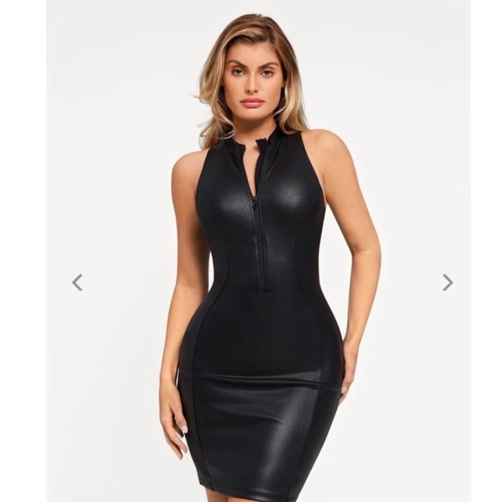 Black Sleeveless Zip-Front Mini Dress
